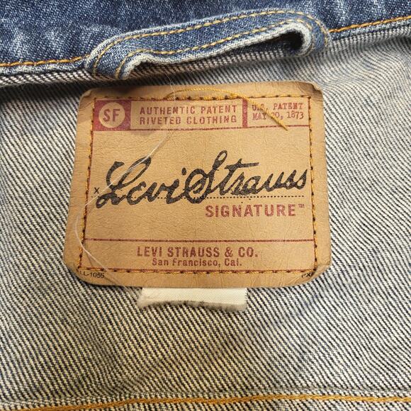 Levi Strauss Signature Jacket Womens Large? Blue Denim Trucker Ruffle Applique - Picture 3 of 7